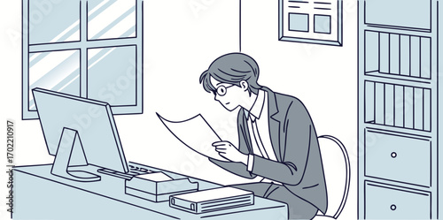 business people working, with office supplies around	
