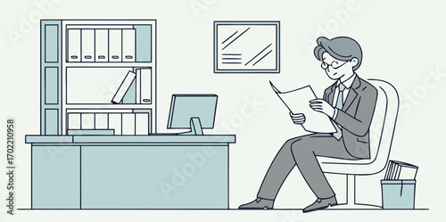 business people working, with office supplies around	
