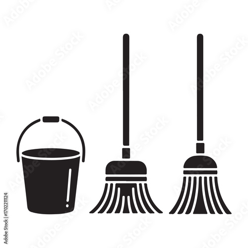 Household floor cleaning tools vector