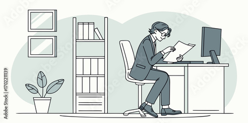 business people working, with office supplies around	
