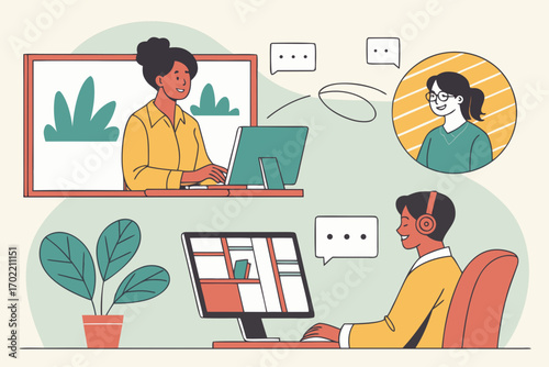 business people working, with office supplies around	
