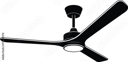  Ceiling fan vector illustration, electric fan silhouette, modern household appliance, home cooling device, black ceiling fan symbol, indoor air circulation design, editable clipart