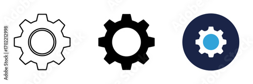 Gear Icon Set with Outline, Solid, and Circular Styles