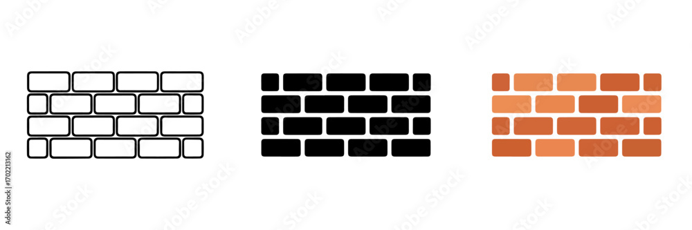Obraz premium Flat Design Brick Wall Icon Set with Outline, Solid, and Colorful Variations