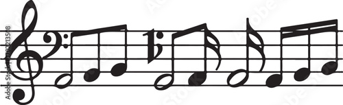 Musical notes on a staff with treble and bass clefs vector illustration
