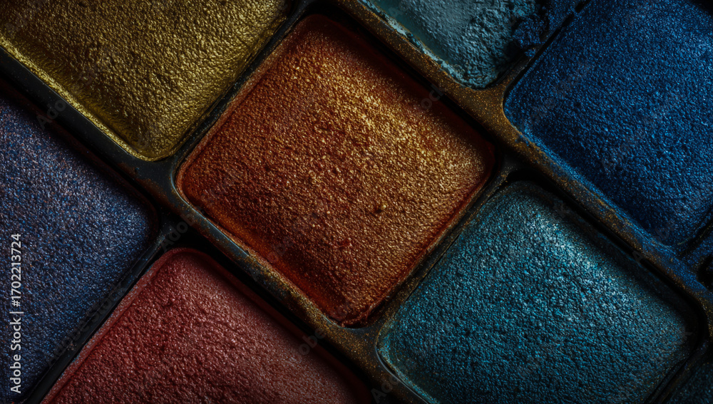 Fototapeta premium A close-up shot of an elegant eyeshadow palette, showcasing its vibrant colors and intricate design