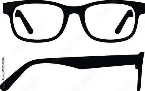  Eyeglasses silhouette vector illustration, black glasses frame design, fashion accessory, optical eyewear symbol, vision correction, stylish spectacle outline, simple modern glasses drawing