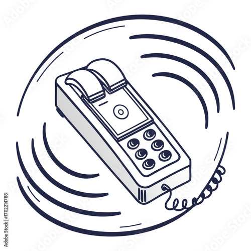 Illustration of a ringing office phone the phone is depicted in a simple, handdrawn style, with clear lines and minimal detail, conveying communication
