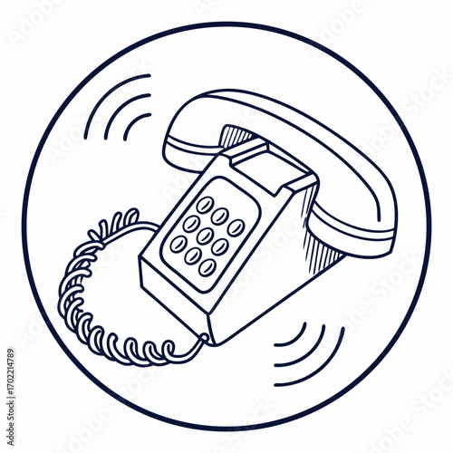 Illustration of a ringing telephone the phone is depicted in a simple, handdrawn style, with clear lines and minimal detail, conveying communication