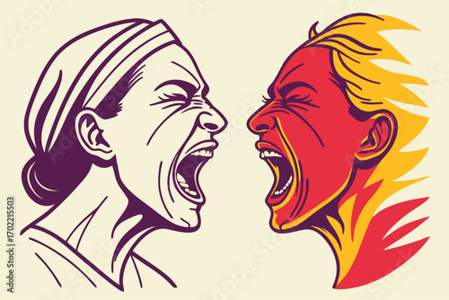 Expressionist abstract faces bold color design