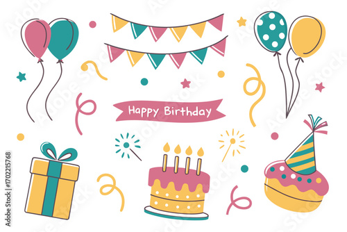 Festive birthday party celebration graphic elements