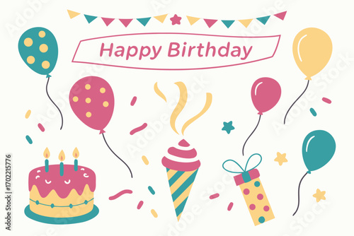 Colorful birthday party celebration graphic elements