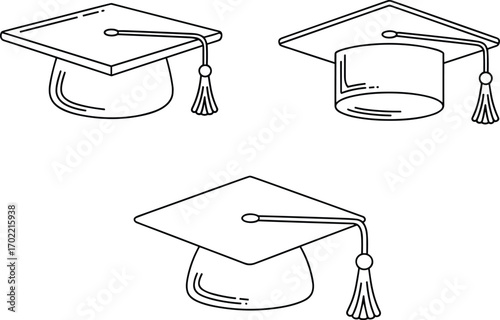 Graduation cap vector illustration, academic hat outline, education symbol design, black mortarboard icon, achievement celebration graphic, student success