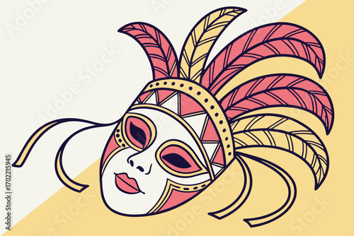 Colorful carnival festival mask illustration with abstract elements