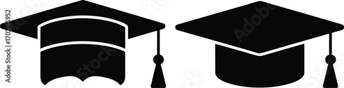 Graduation cap vector illustration, academic hat symbol, education icon design, black mortarboard silhouette, student achievement element, university success concept,