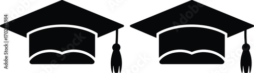 Graduation cap vector illustration, black academic hat icon, mortarboard with tassel, education success symbol, university degree achievement, scholarly celebration element for design