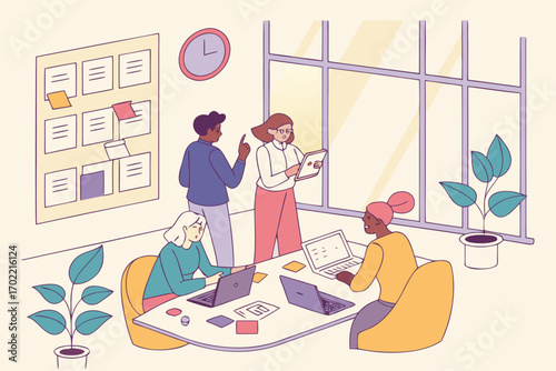Creative office team brainstorming session with ideas