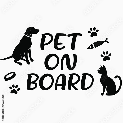 A charming icon set featuring a dog and a cat presented as a pet on board warning sign for vehicles ideal for pet lovers and safety conscious drivers