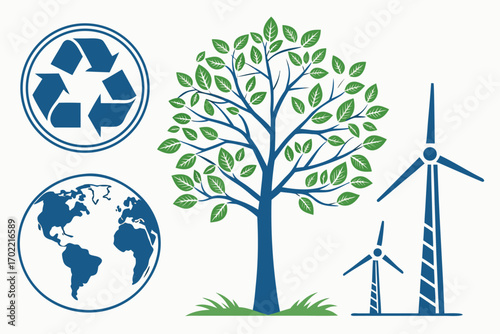 Eco friendly sustainability icons set for green initiatives