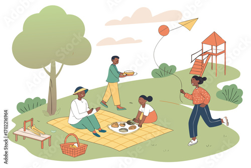 Friends enjoying a sunny day socializing in a park