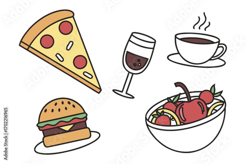 Food and drink icons collection in black and yellow