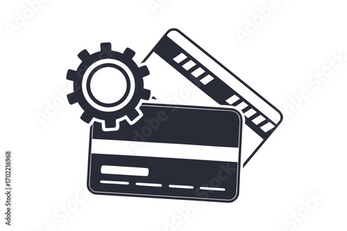 Gear and Credit Cards Icon on White Background