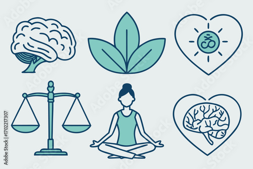 Mental health and wellness self care icons collection