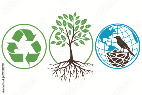 Nature conservation and ecology themed icon set