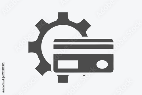 Gear with Credit Card Icon on White Background, Financial Settings Concept