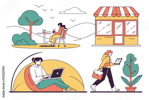 Modern remote work and digital nomad lifestyle banner design