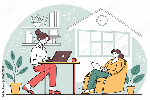 Diverse people working remotely from home in a modern scene