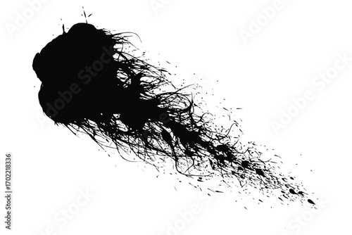 Vector art of abstract black ink splash with fine details and splatters