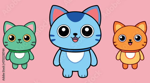 Cartoon Cats Characters – Cute Pet Cat Cartoon, Happy Kittens Vector Illustration, Funny Feline Cartoon Drawings, Adorable Child Friendly Cats, Cat Cartoon Character Artwork, Cute Kittens Clipart Vect