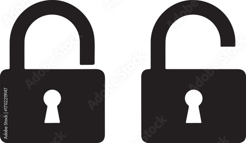 Two black padlock icons one locked one unlocked security