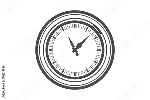 Gray Circular Clock with Hands on White Background Elegant Minimalist Design