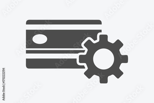 Grey Credit Card with Gear Icon on White Background for Finance Adjustment