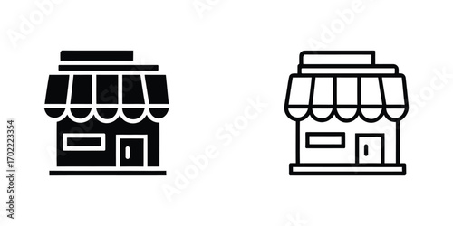 Storefront shop icon symbol two styles business retail building facade outline
