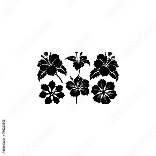 Hibiscus flower set line art silhouette vector illustration 