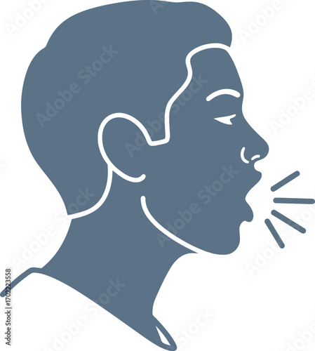 Profile head silhouette speaking expressing sound waves vector