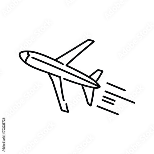 Airplane taking off simple line icon for travel and aviation