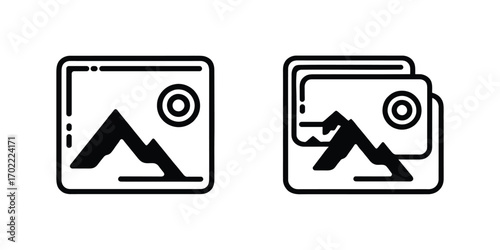 Simple mountain landscape image icons for digital display and preview