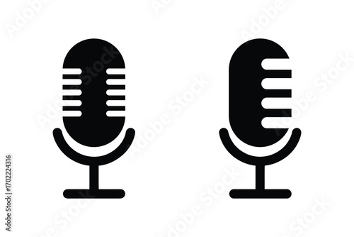Two simple black microphone icons for audio recording broadcasting and performance
