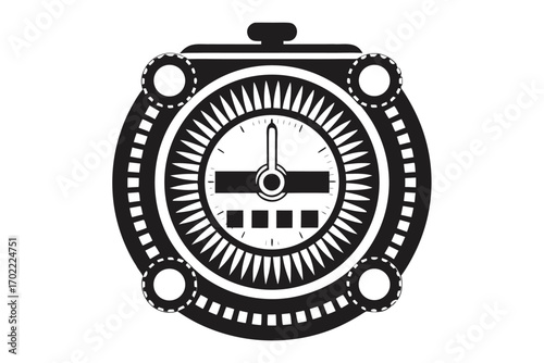 Intricate Black Stopwatch with Abstract Round Elements On White