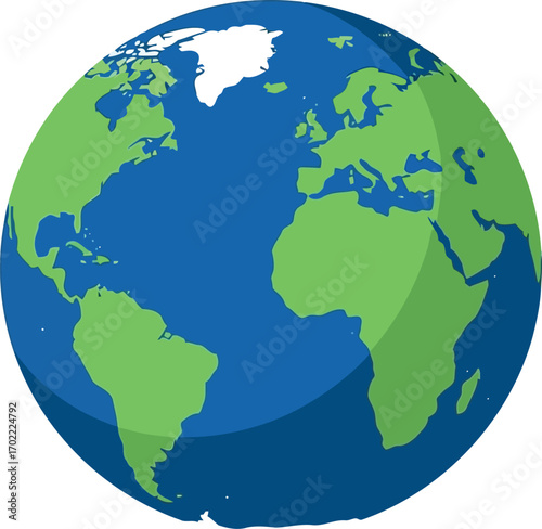 Abstract digital earth globe continents blue green world map flat design vector