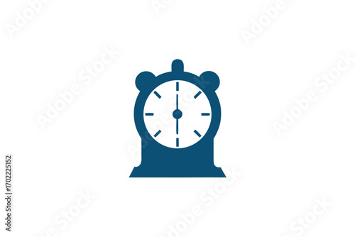Isolated Blue Alarm Clock Showing Half Past Six on White Background