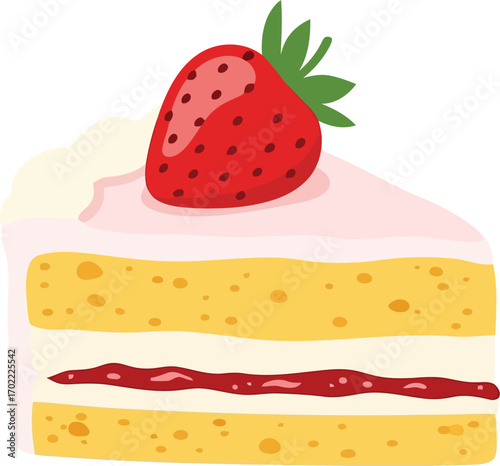 Delicious strawberry shortcake slice dessert fresh fruit topping vector