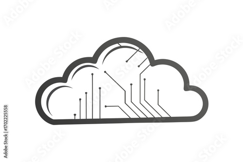 Isolated Cloud Computing System with Circuit Design on White Background