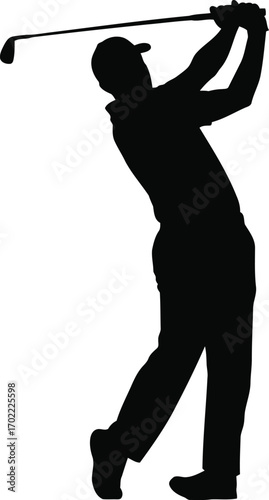 Golfer silhouette swinging club action sport athlete vector