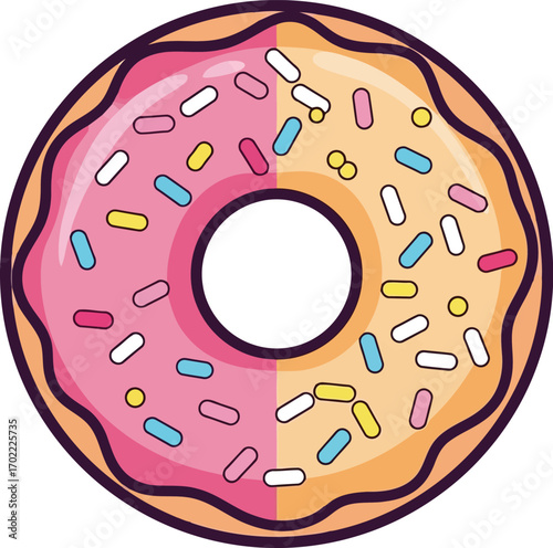 Colorful frosted donut with sprinkles isolated vector illustration sweet treat vector