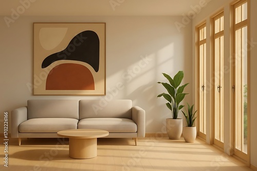 Minimalist Room Bathed In Natural Light And Shadows